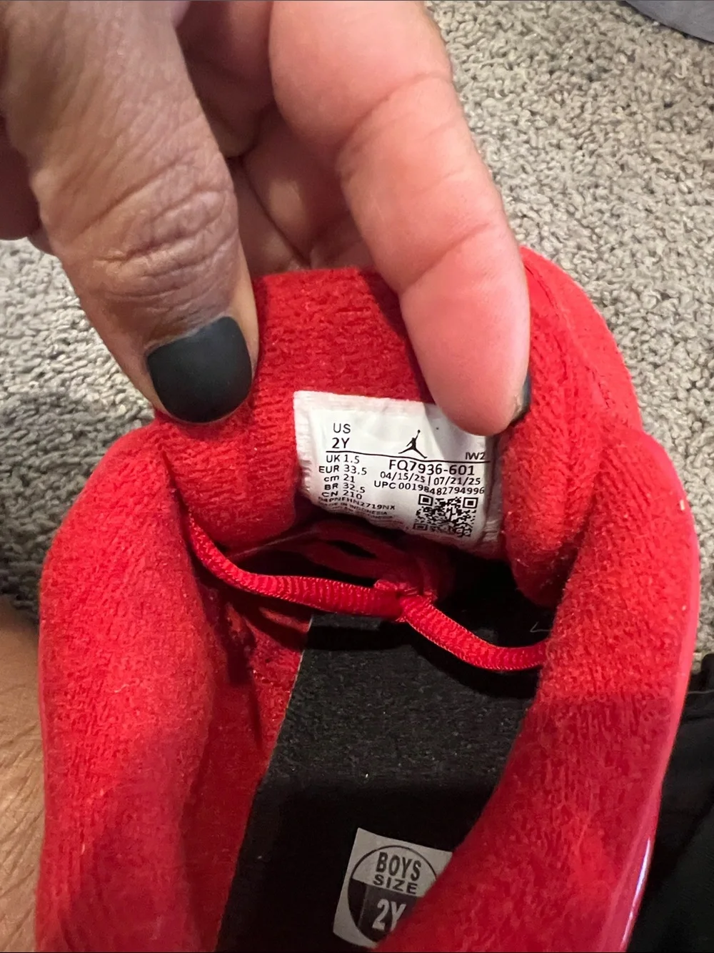 Jordan Kids Red Low-Top Sneakers with White Jumpman